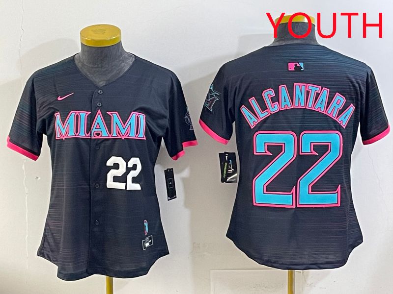 Youth Miami Marlins #22 Alcantara Black Joint Name Nike MLB Jersey style 2